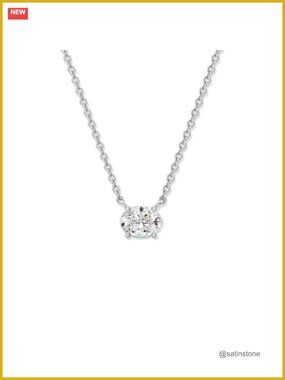 Oval Lab-Grown Diamond Solitaire Pendant Sterling Silver 18" Chain Necklace
